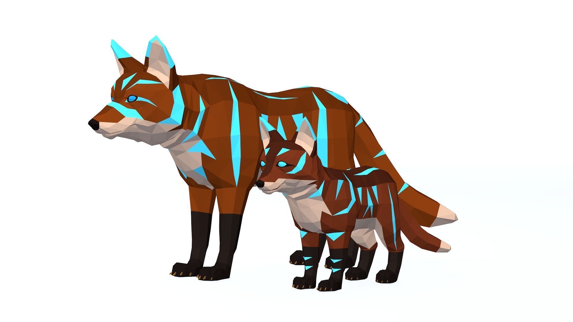 LowPoly Foxes pack Low-poly 3D model_3