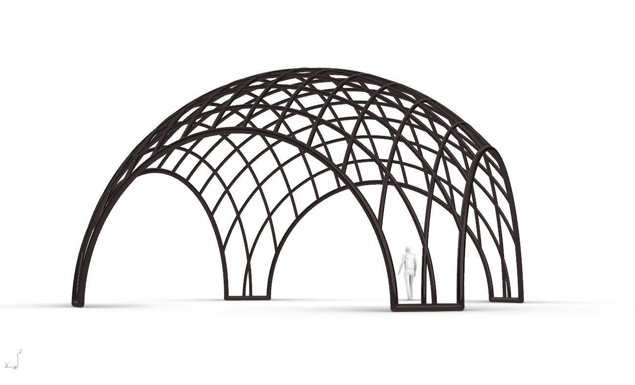 Architectural Pavilion Structure Wireframe Dome With Entry V2 3D model_12