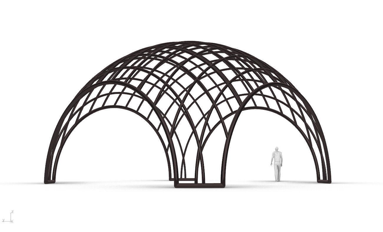 Architectural Pavilion Structure Wireframe Dome With Entry V2 3D model_13