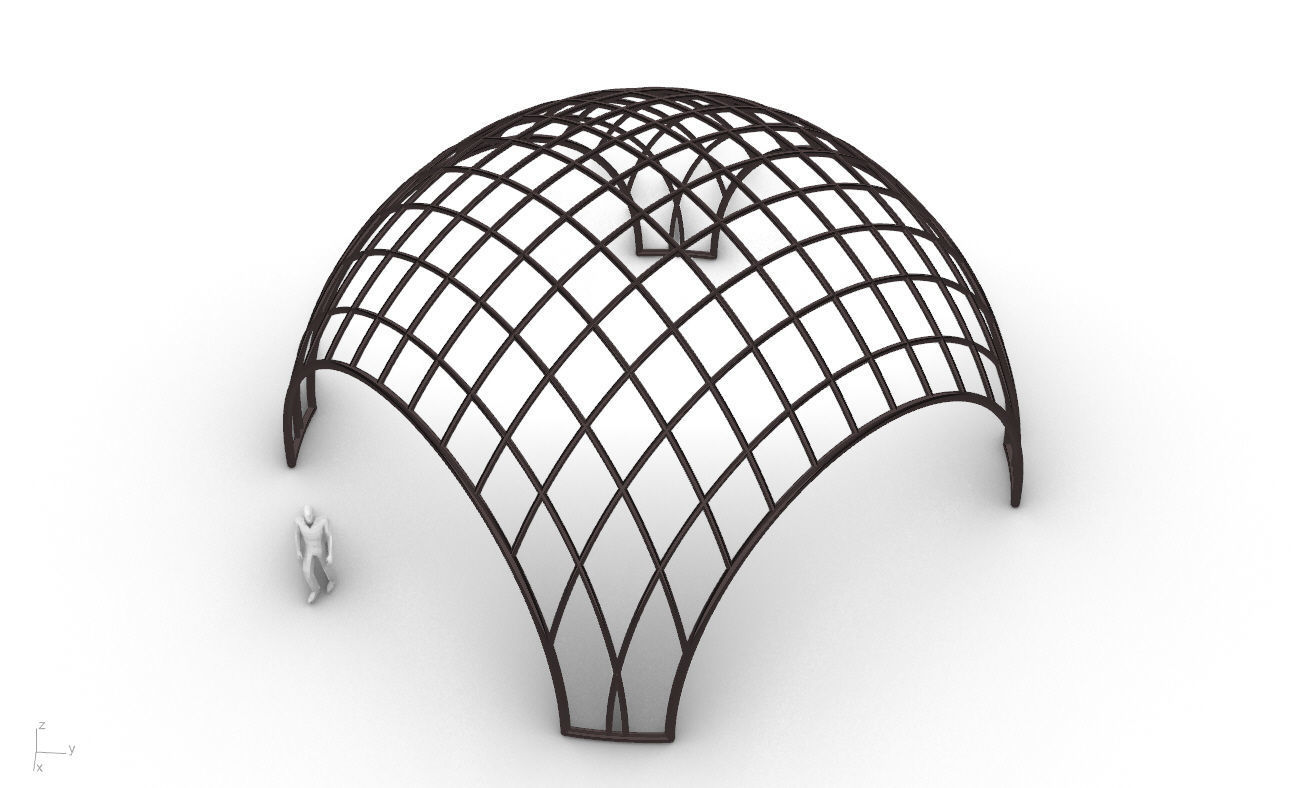 Architectural Pavilion Structure Wireframe Dome With Entry V2 3D model_24