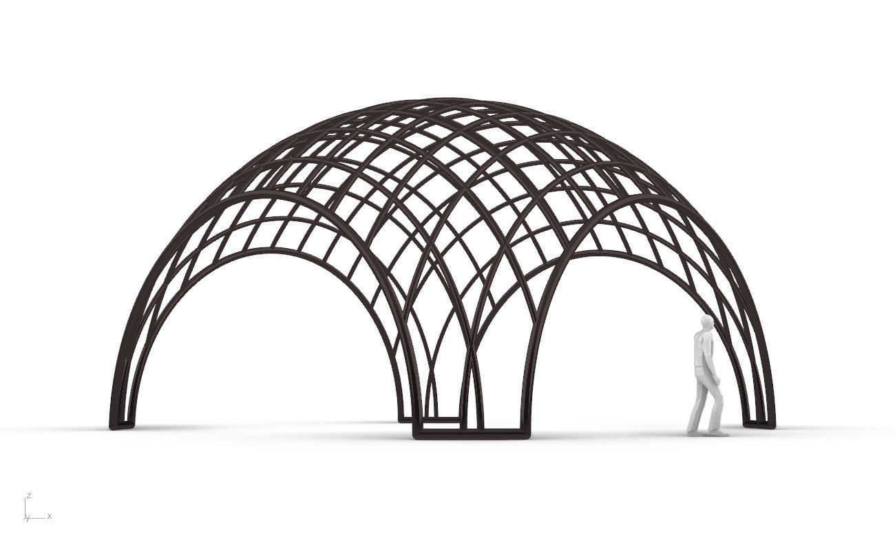 Architectural Pavilion Structure Wireframe Dome With Entry V2 3D model_18
