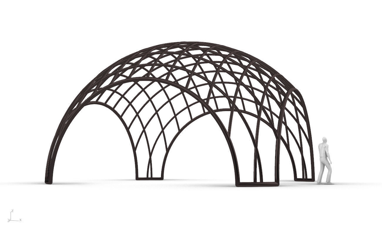 Architectural Pavilion Structure Wireframe Dome With Entry V2 3D model_17