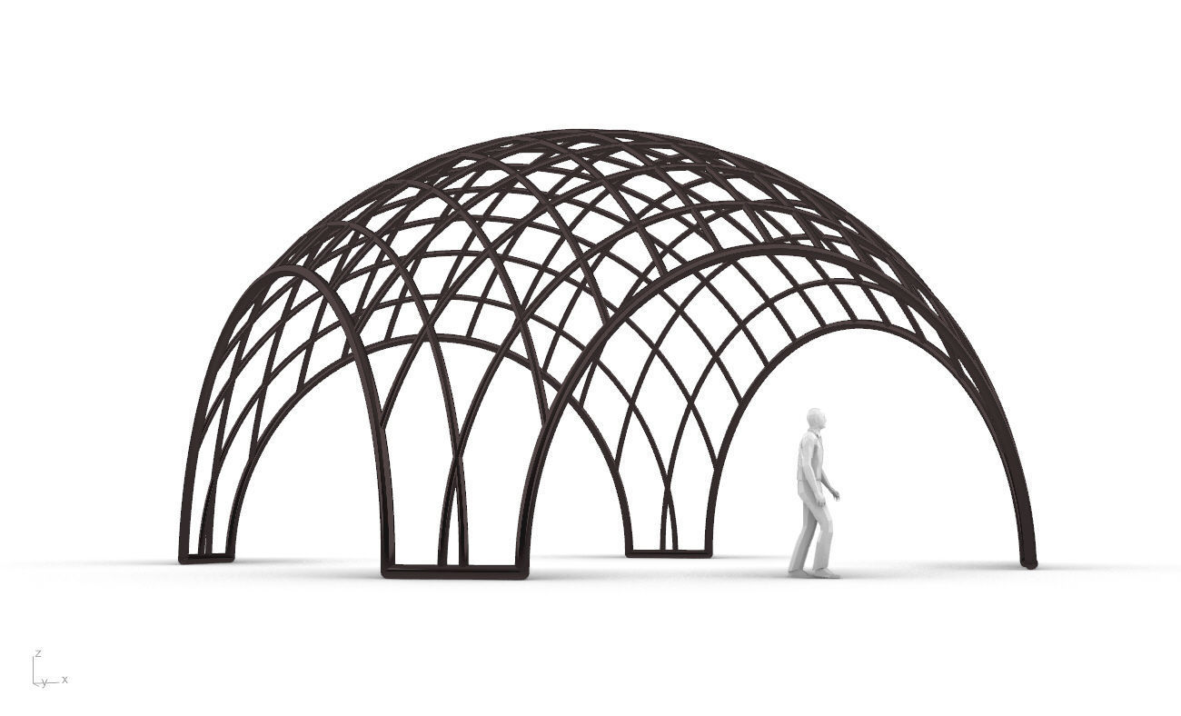 Architectural Pavilion Structure Wireframe Dome With Entry V2 3D model_19