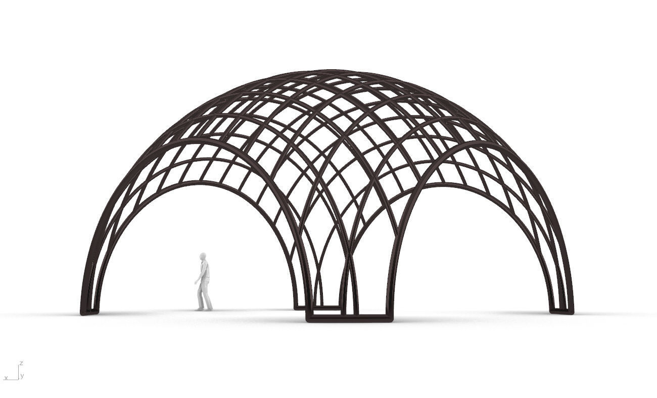 Architectural Pavilion Structure Wireframe Dome With Entry V2 3D model_8