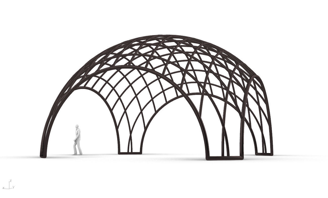 Architectural Pavilion Structure Wireframe Dome With Entry V2 3D model_7