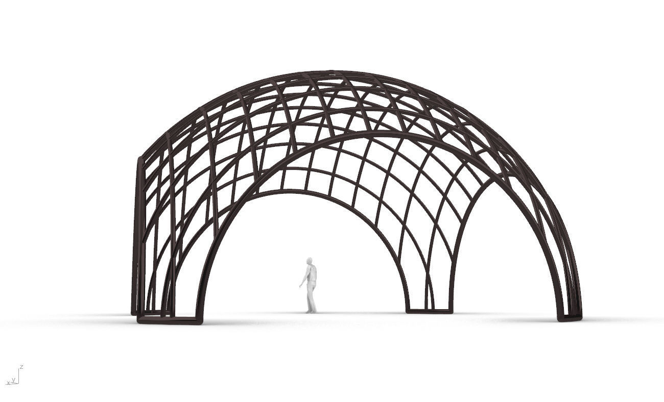 Architectural Pavilion Structure Wireframe Dome With Entry V2 3D model_10