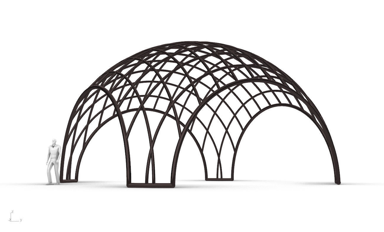 Architectural Pavilion Structure Wireframe Dome With Entry V2 3D model_4