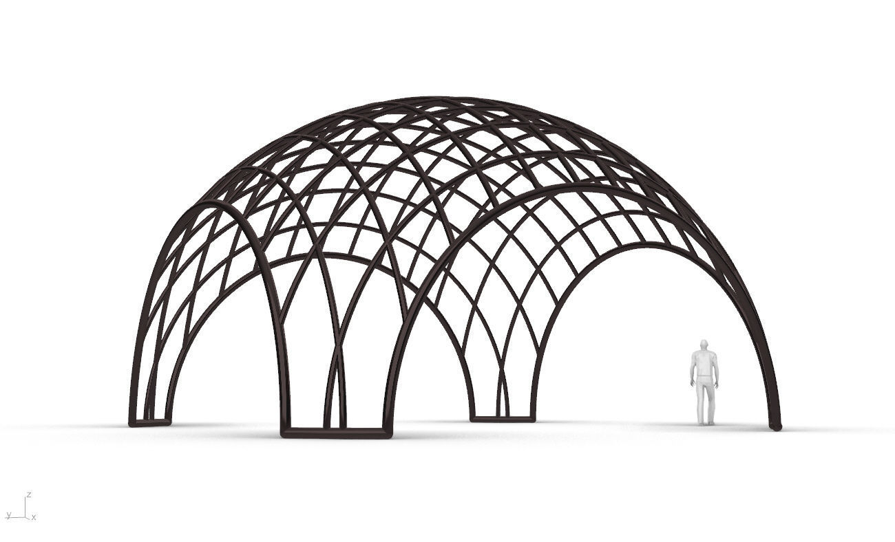 Architectural Pavilion Structure Wireframe Dome With Entry V2 3D model_14