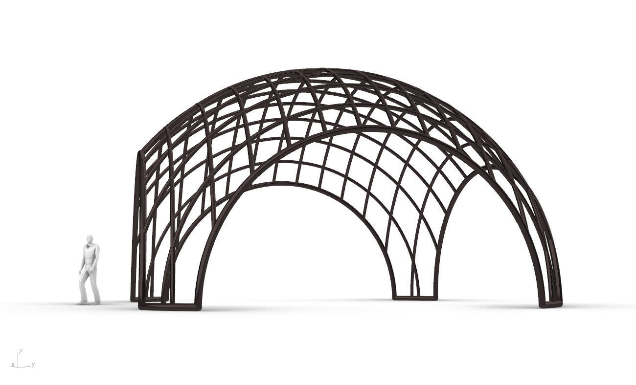Architectural Pavilion Structure Wireframe Dome With Entry V2 3D model_5