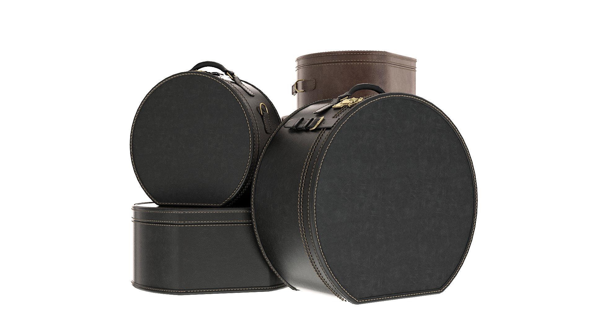 Suitcase set leather suitcases stacked 3D model_13