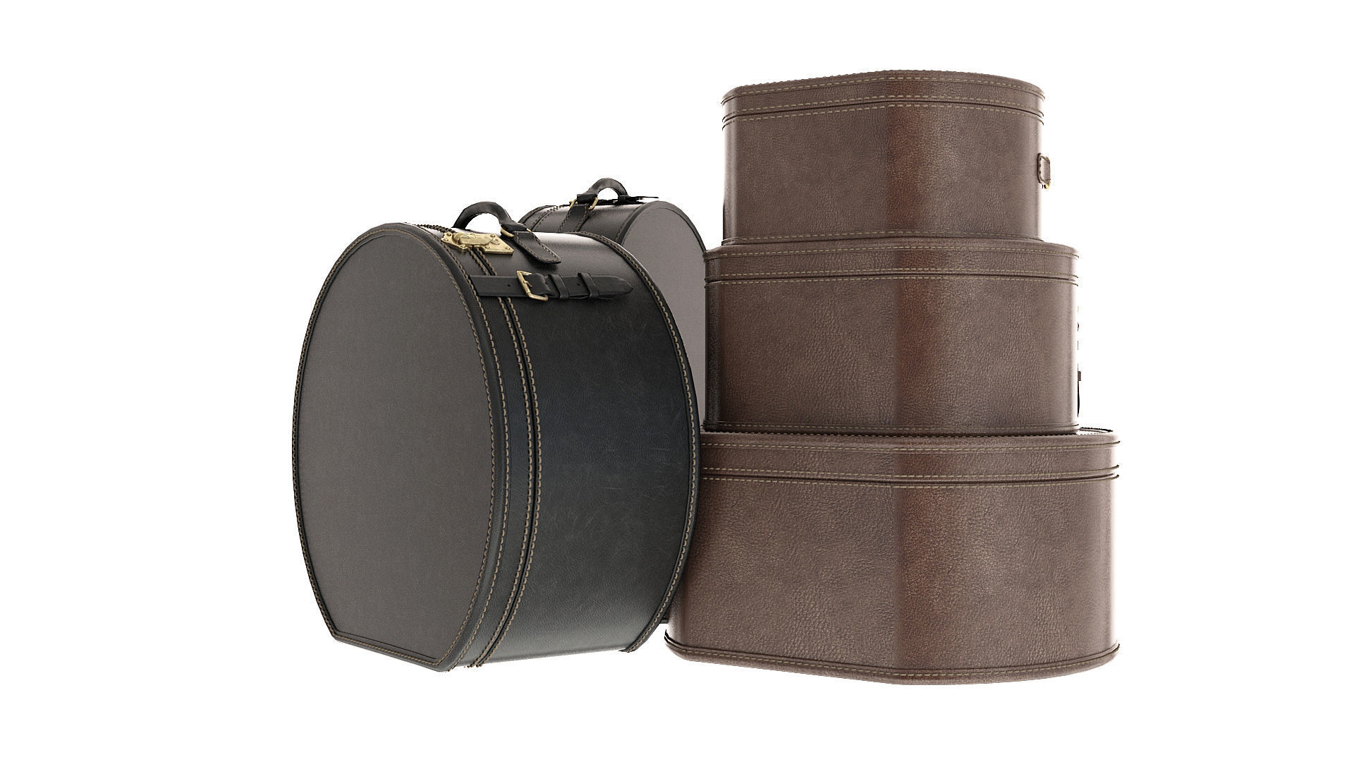 Suitcase set leather suitcases stacked 3D model_11