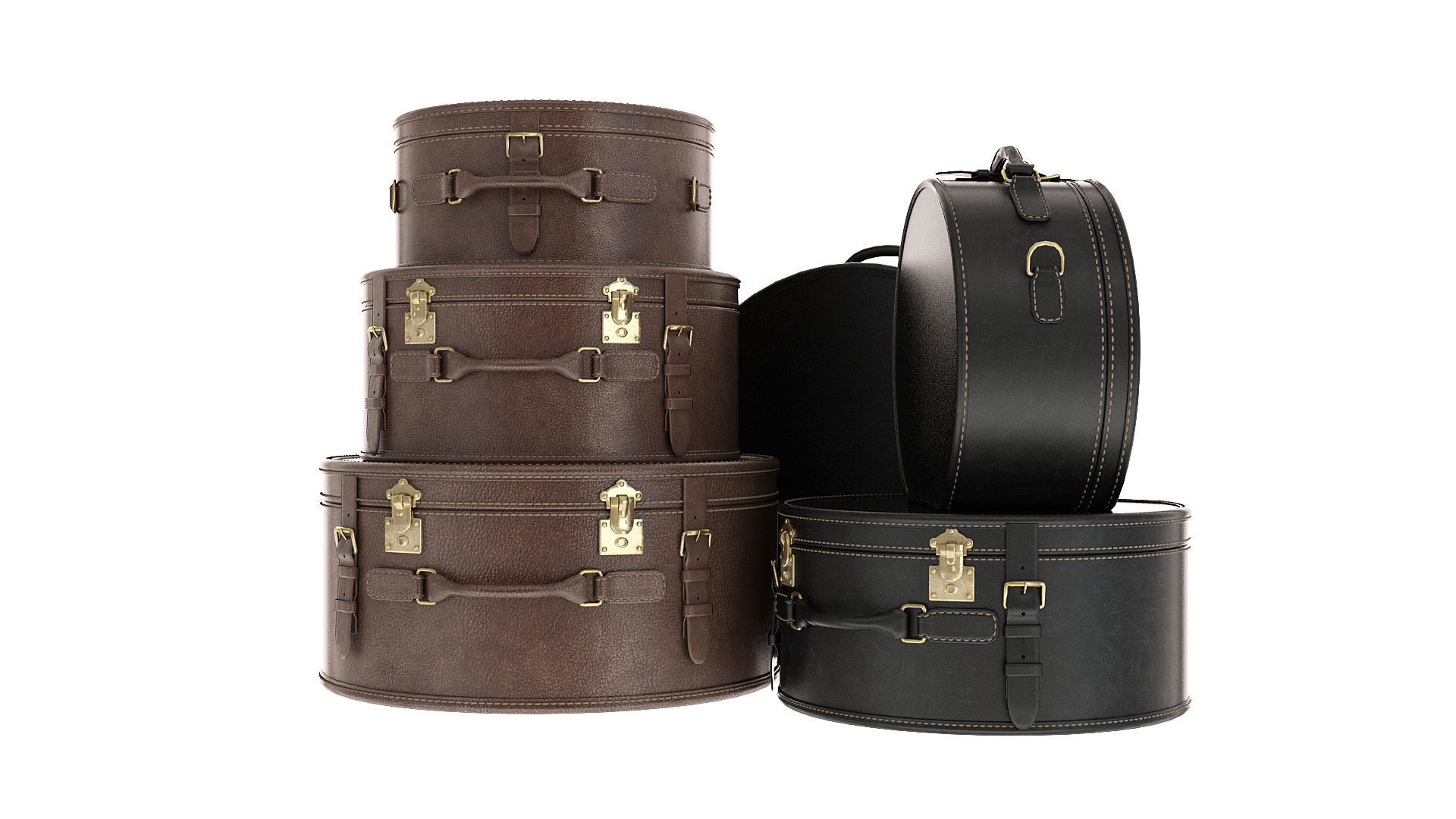 Suitcase set leather suitcases stacked 3D model_16