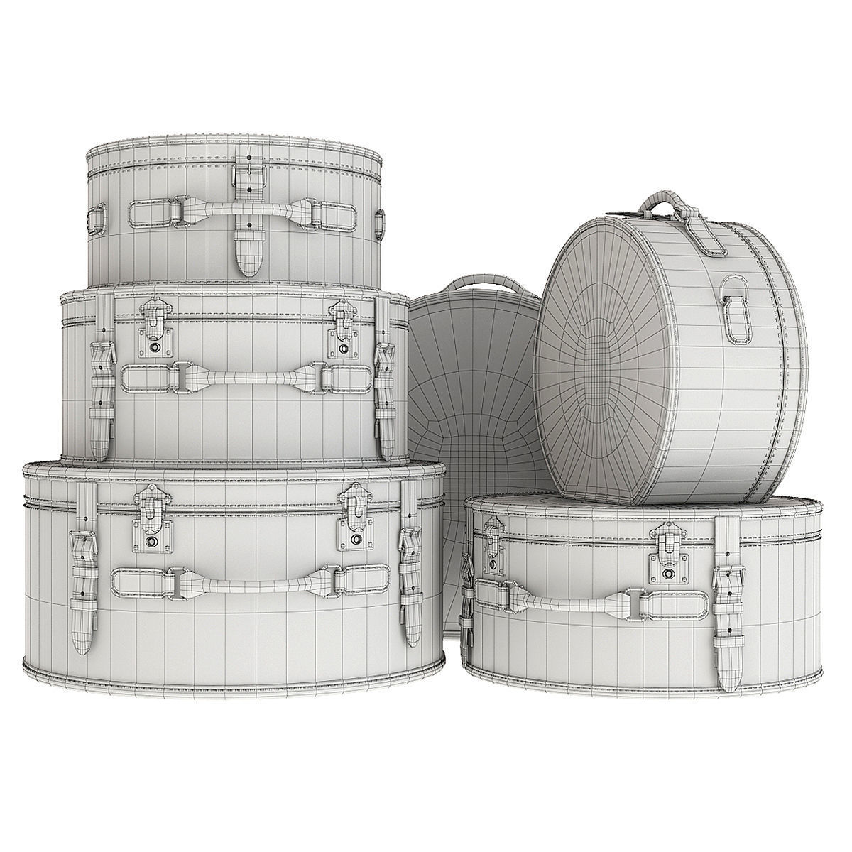 Suitcase set leather suitcases stacked 3D model_6