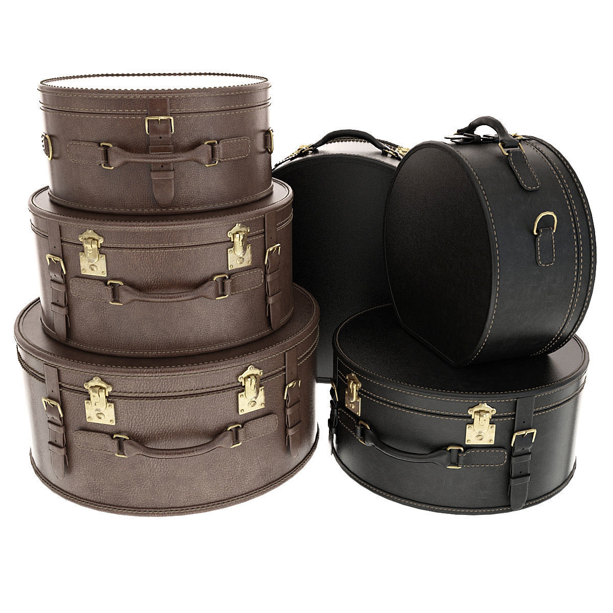 Suitcase set leather suitcases stacked 3D model_2