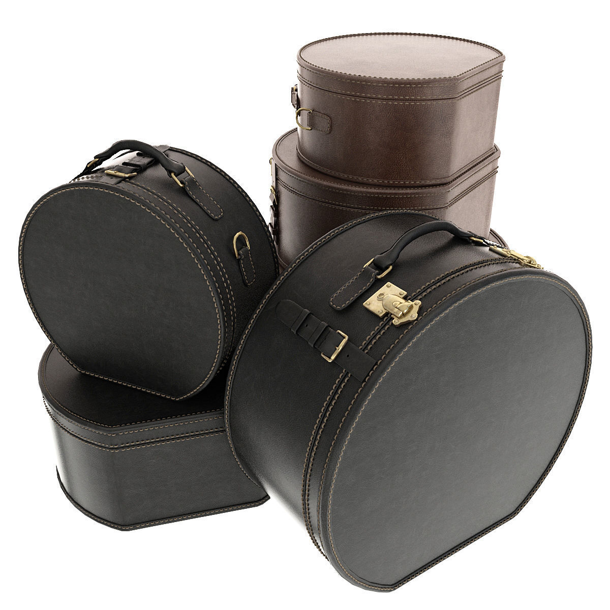 Suitcase set leather suitcases stacked 3D model_4