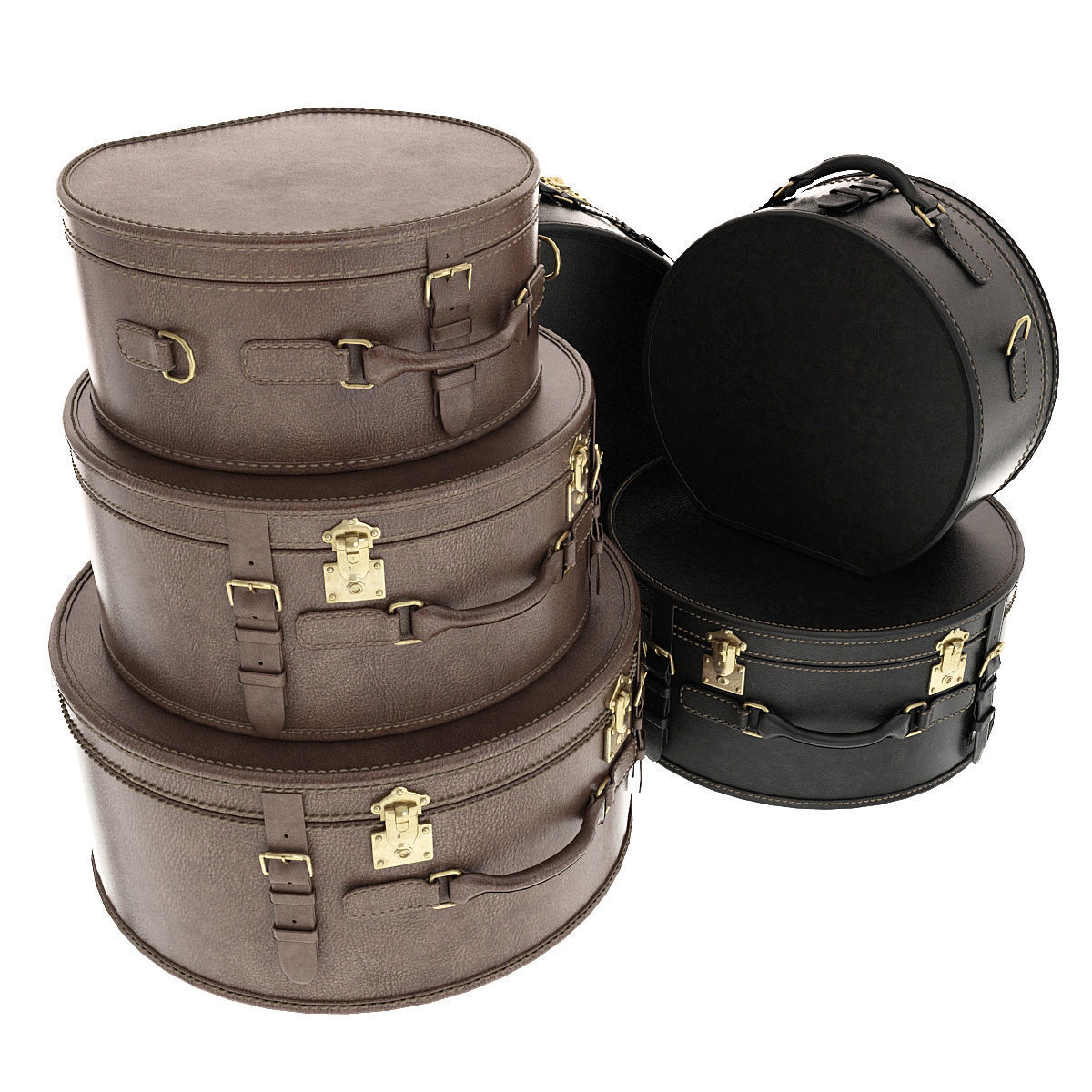 Suitcase set leather suitcases stacked 3D model_5