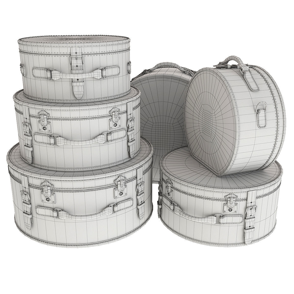 Suitcase set leather suitcases stacked 3D model_7