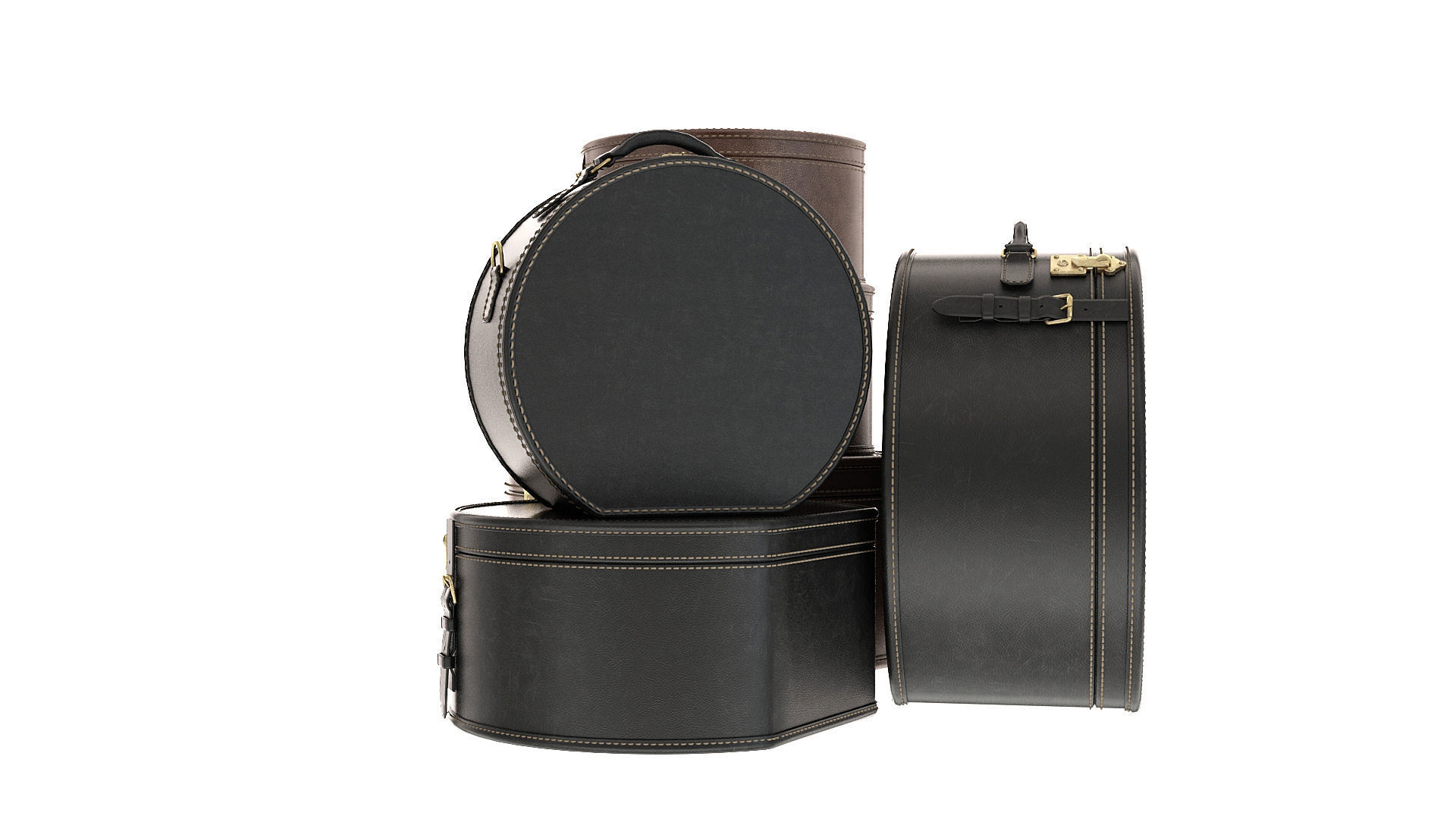 Suitcase set leather suitcases stacked 3D model_14