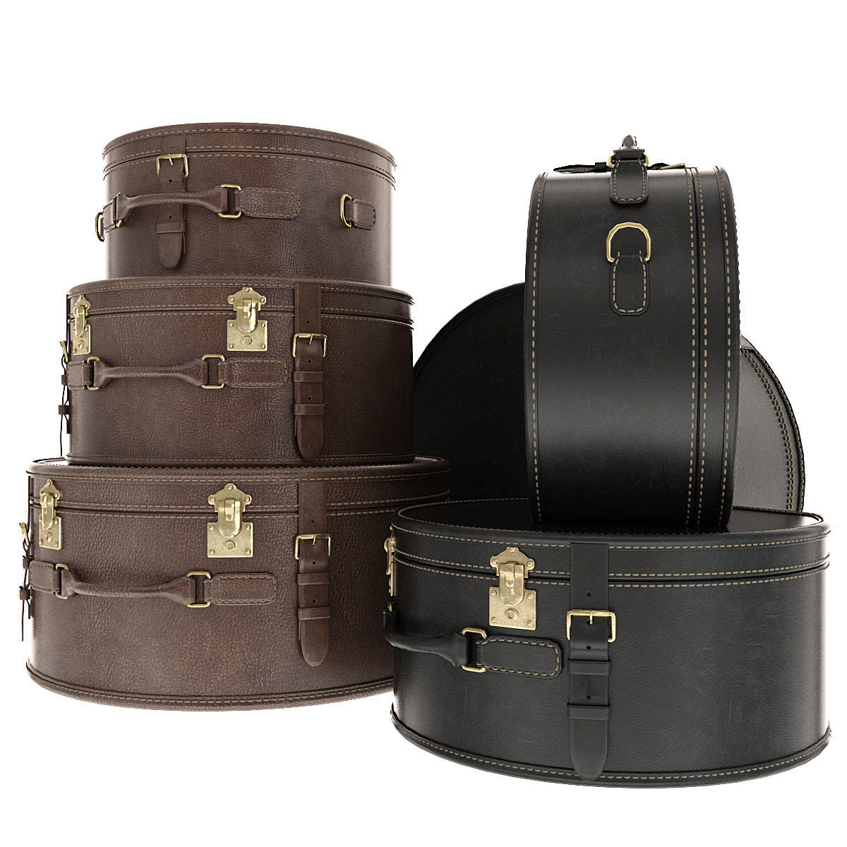 Suitcase set leather suitcases stacked 3D model_1