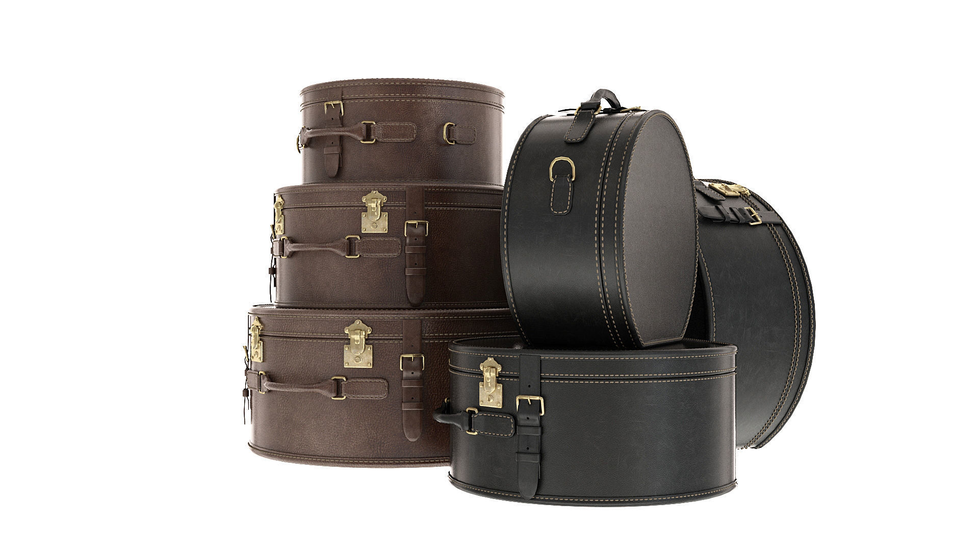 Suitcase set leather suitcases stacked 3D model_15