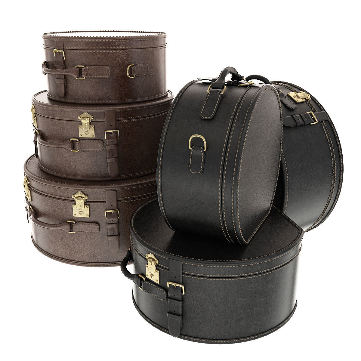 Suitcase set leather suitcases stacked 3D model_3