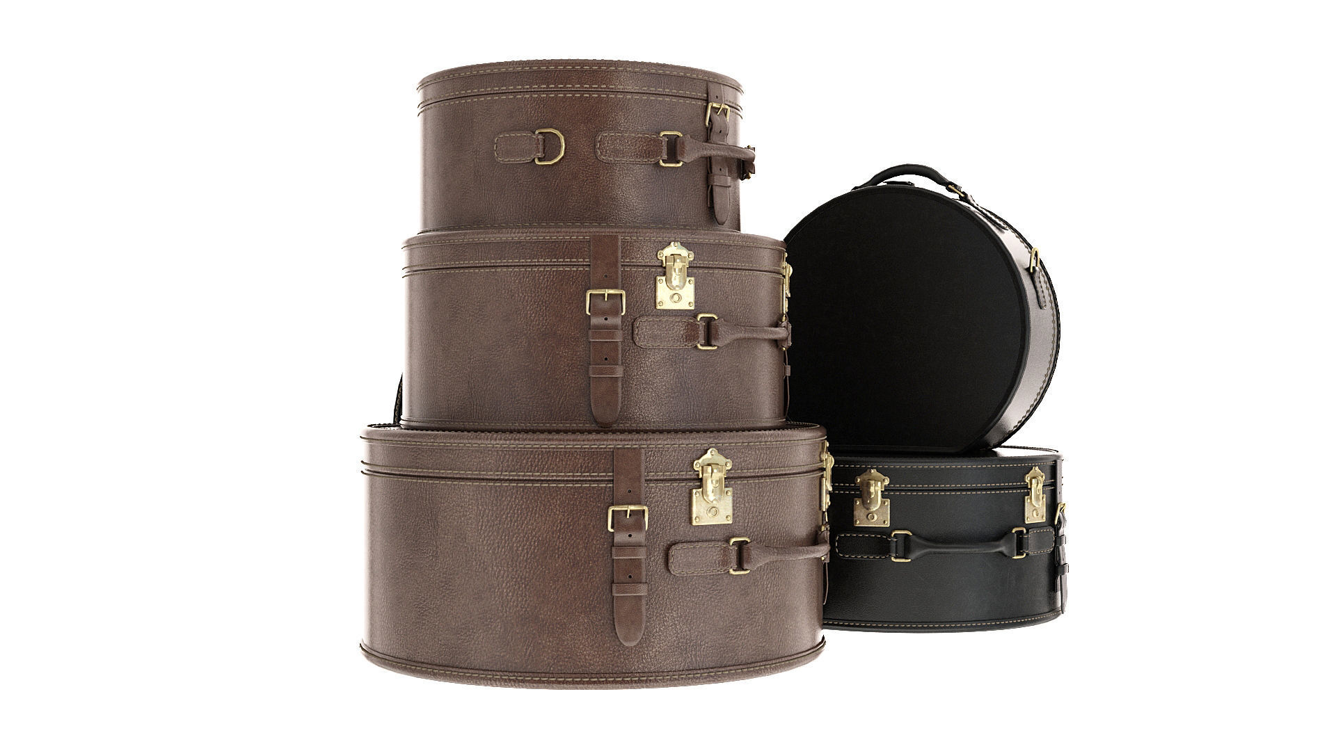 Suitcase set leather suitcases stacked 3D model_9