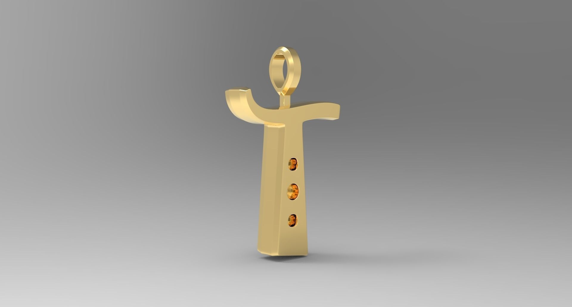 T Letter Pendant Gold 3D print model_3