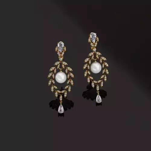 Earrings pair of with pearls and diamonds