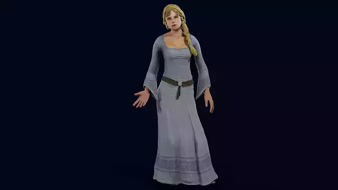 Medieval female Low-poly 3D model