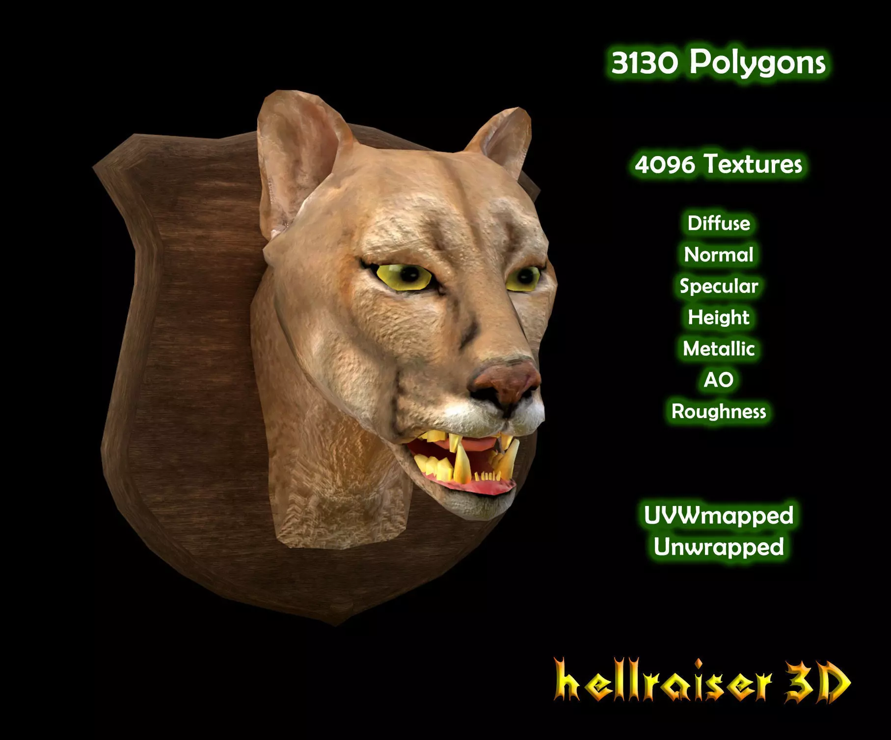 Cougar Head - PBR - Textured Low-poly 3D model_0