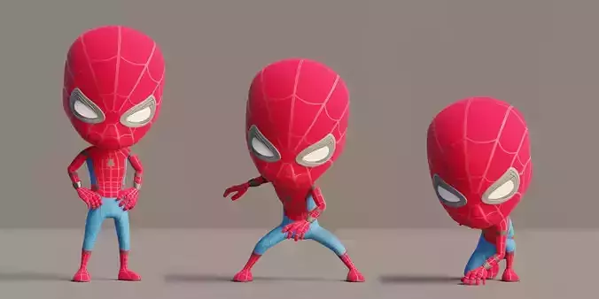 Rigged Cute Mini Spiderman Lowpoly Character