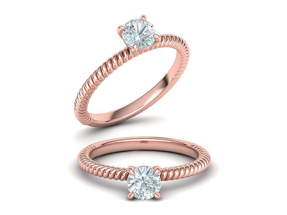 Rope design Solitaire ring Half Carat Round Stone 3dmodel  3D print model_2