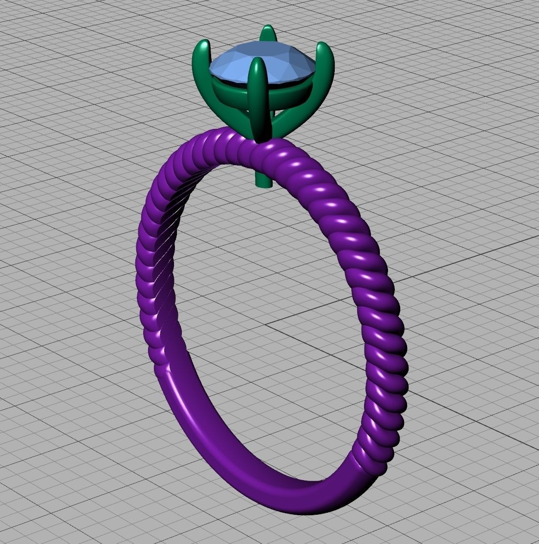 Rope design Solitaire ring Half Carat Round Stone 3dmodel  3D print model_7