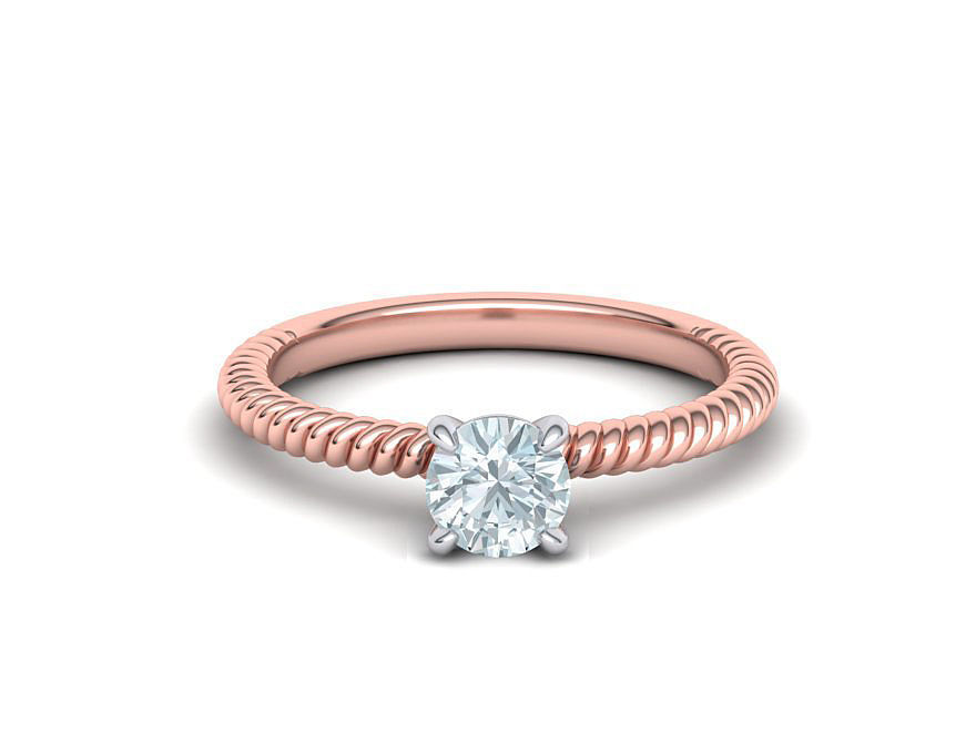 Rope design Solitaire ring Half Carat Round Stone 3dmodel  3D print model_22