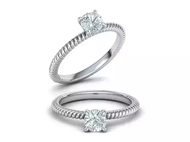 Rope design Solitaire ring Half Carat Round Stone 3dmodel 