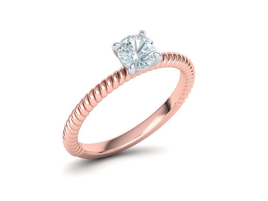 Rope design Solitaire ring Half Carat Round Stone 3dmodel  3D print model_16