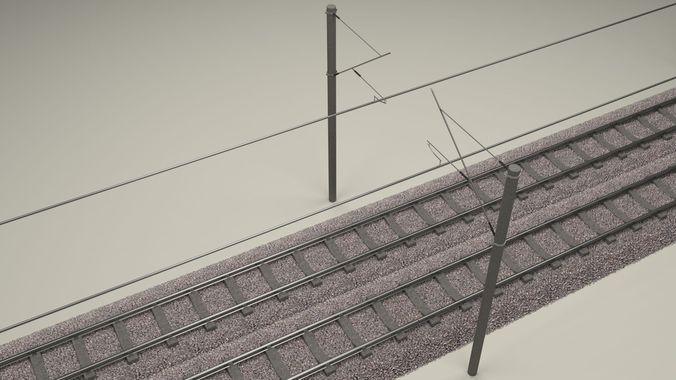 Train Track Double Electrified 3D model
