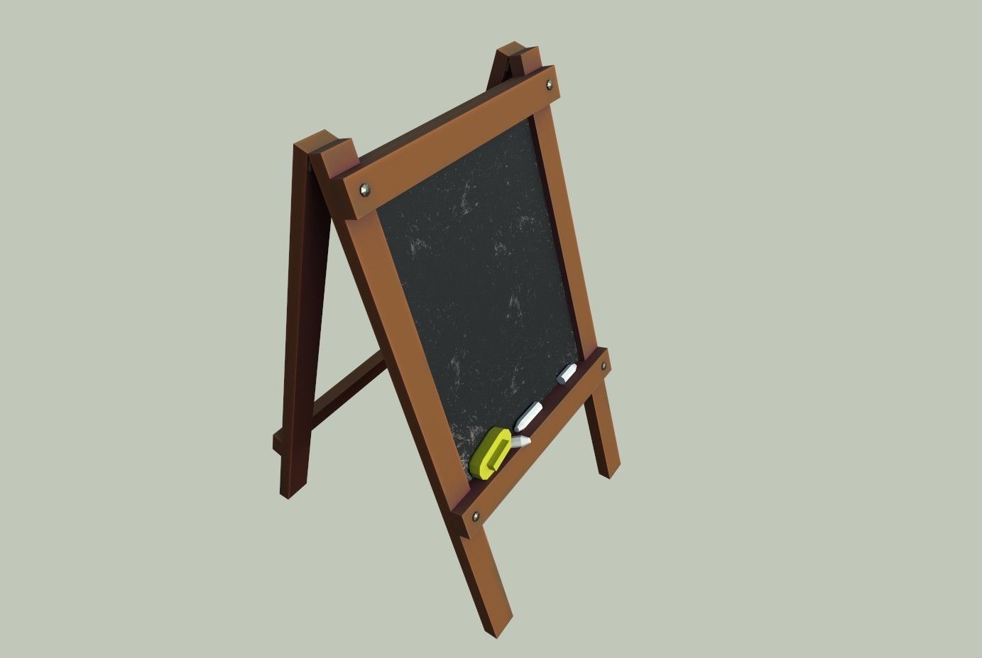 Board wooden easel with blackboard Low-poly 3D model_9