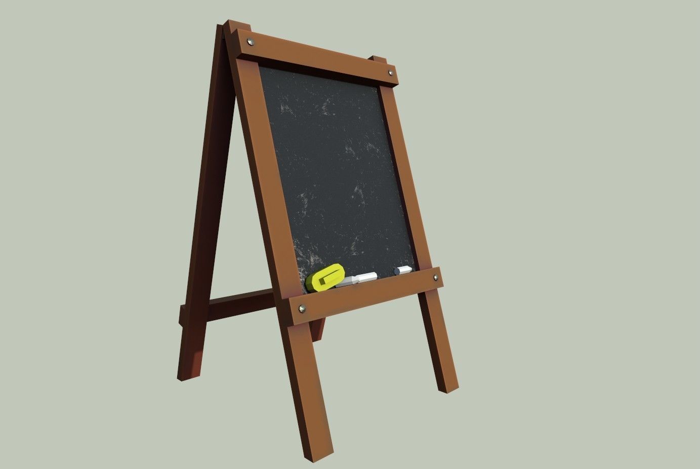 Board wooden easel with blackboard Low-poly 3D model_4