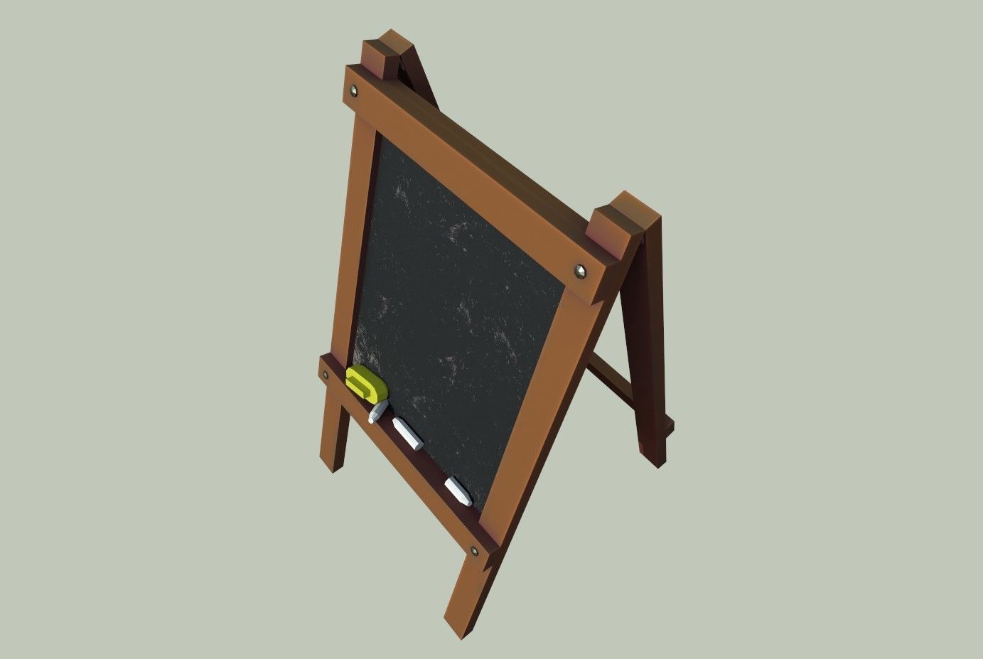 Board wooden easel with blackboard Low-poly 3D model_8