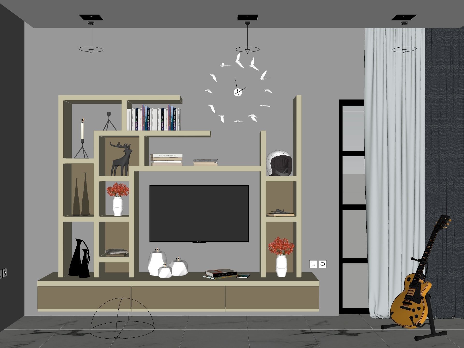 5 TV UNIT DESIGNS - SKETCHUP AND VRAY READY 3D model_9