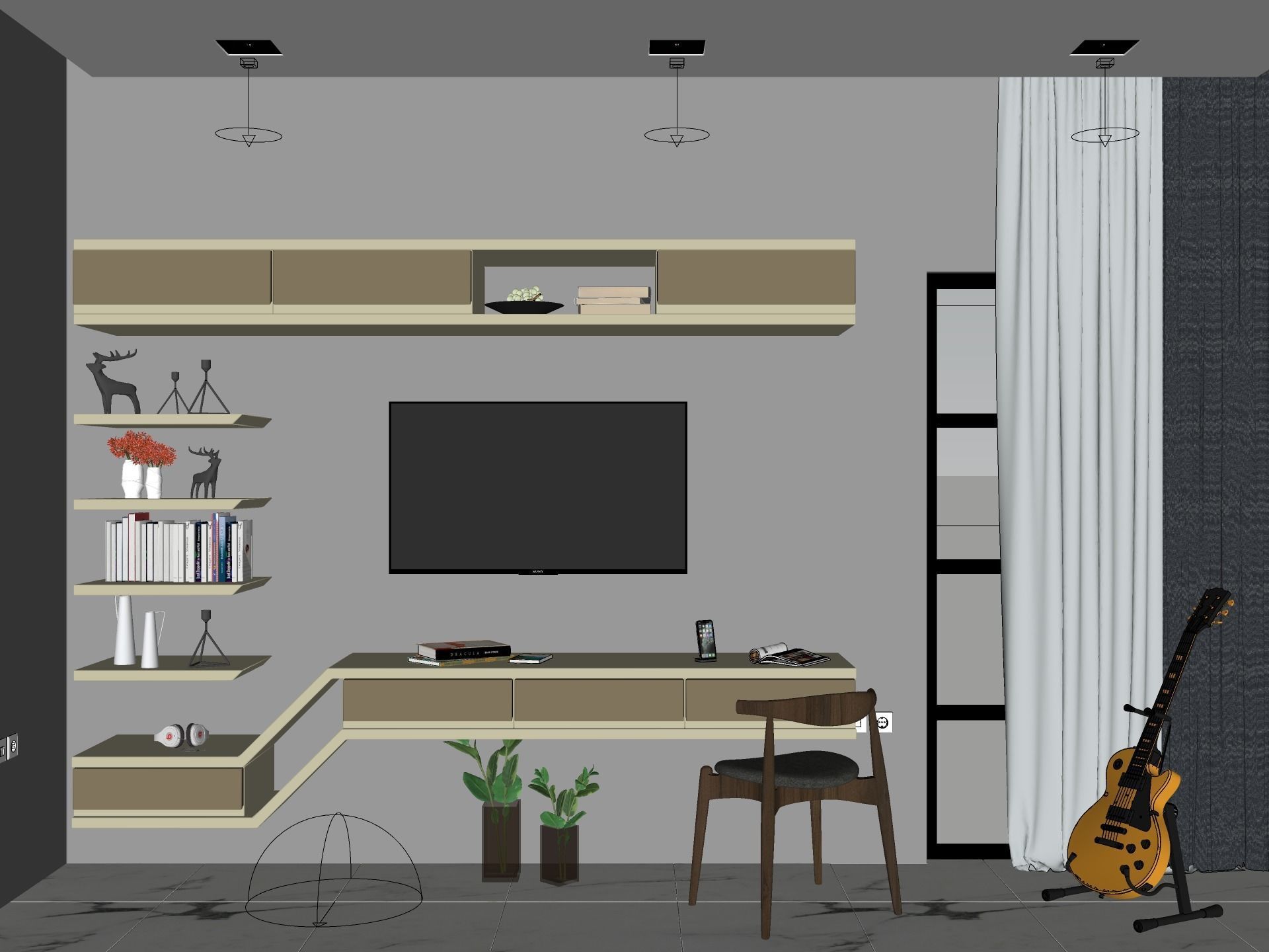 5 TV UNIT DESIGNS - SKETCHUP AND VRAY READY 3D model_6