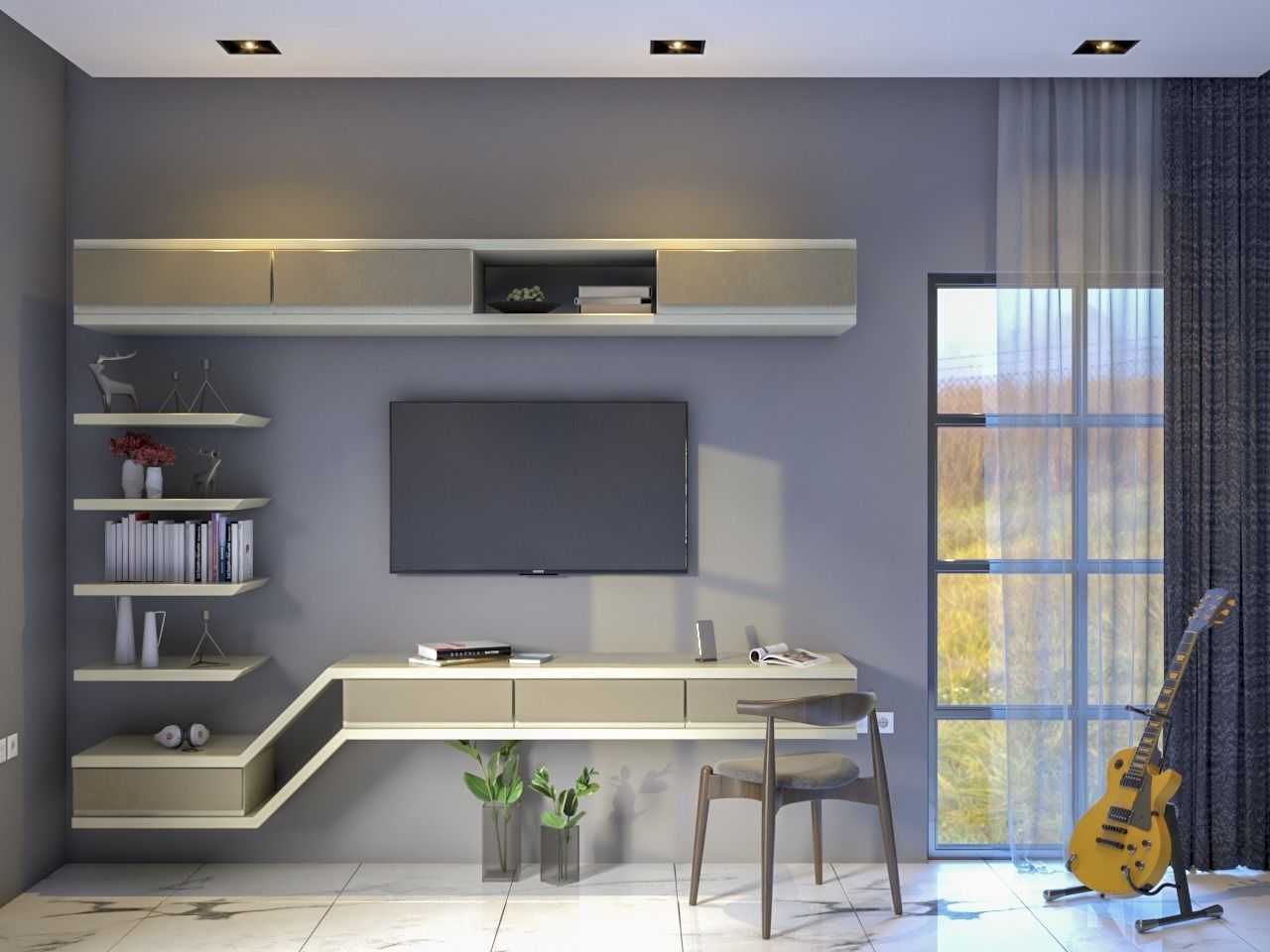 5 TV UNIT DESIGNS - SKETCHUP AND VRAY READY 3D model_1