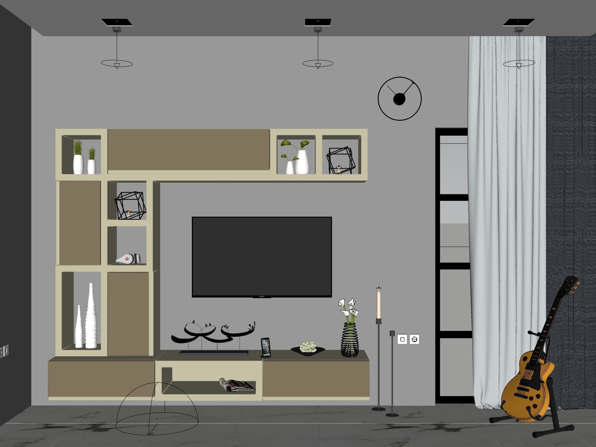 5 TV UNIT DESIGNS - SKETCHUP AND VRAY READY 3D model_8