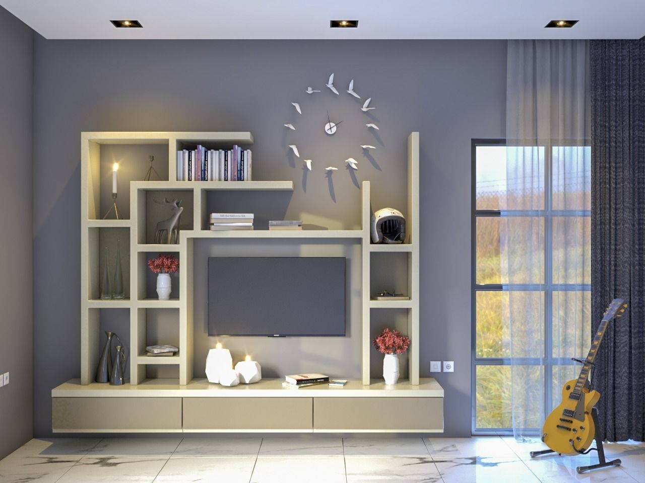 5 TV UNIT DESIGNS - SKETCHUP AND VRAY READY 3D model_4