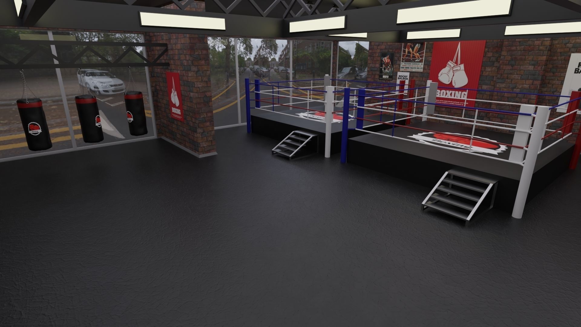 Boxing Hall - Training Gym Interior Low-poly 3D model_8
