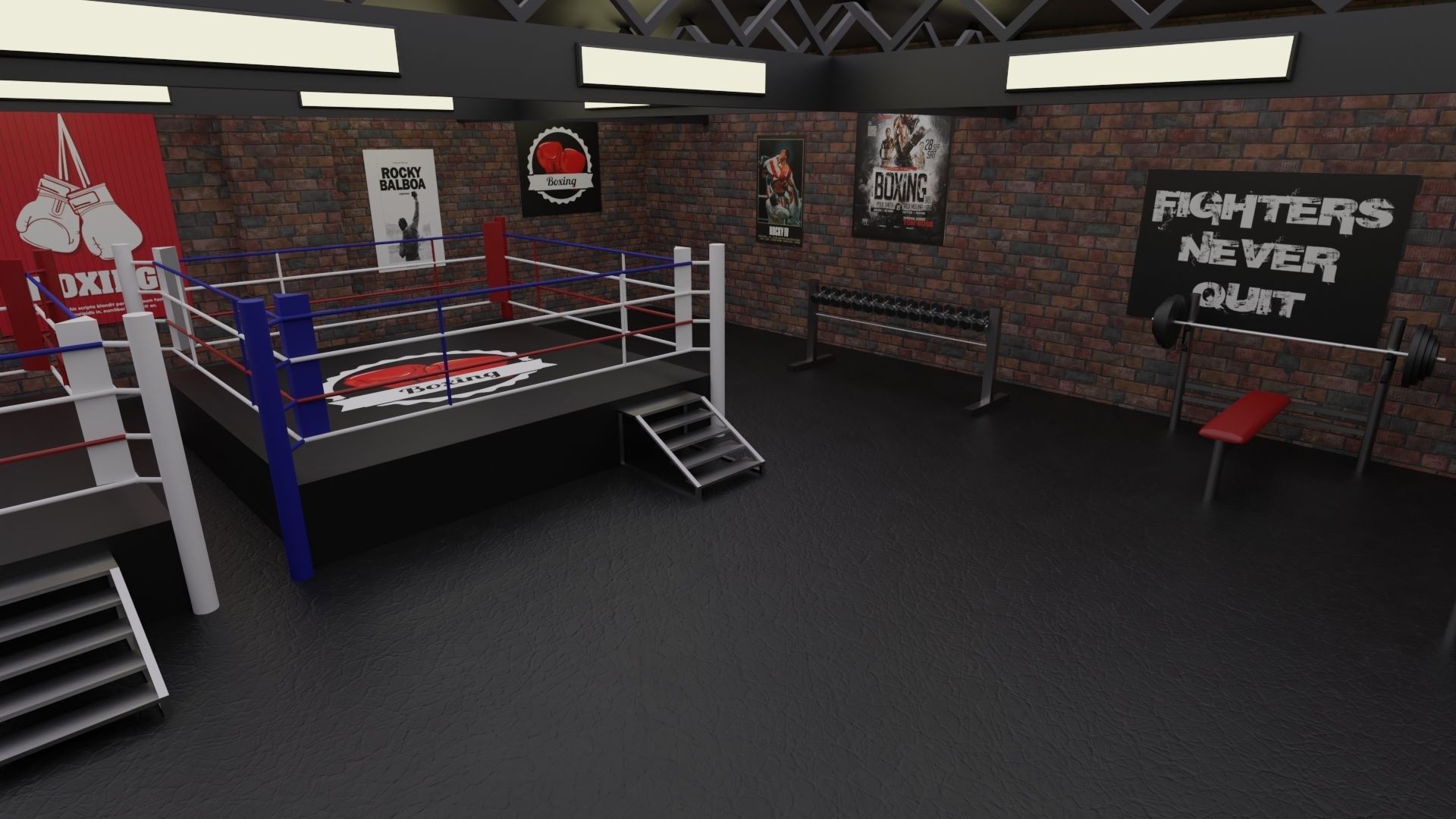 Boxing Hall - Training Gym Interior Low-poly 3D model_1