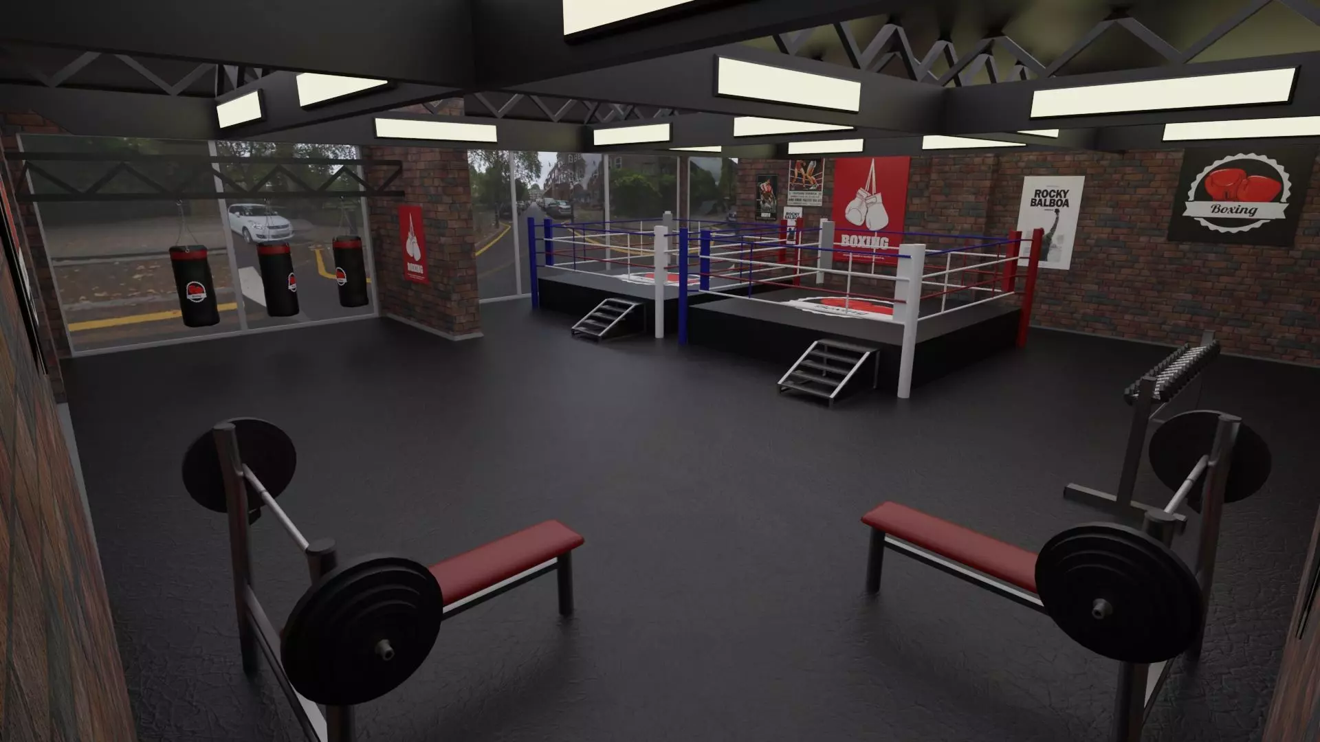 Boxing Hall - Training Gym Interior Low-poly 3D model_0