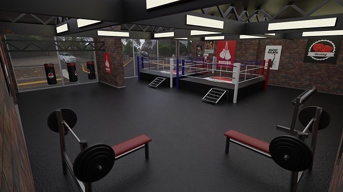 Boxing Hall - Training Gym Interior Low-poly 3D model