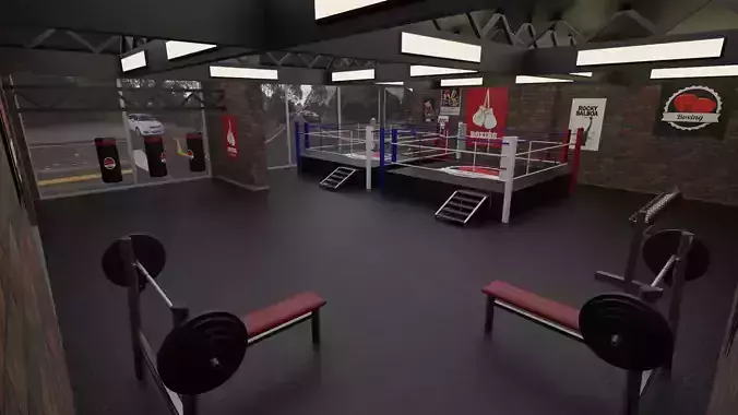 Boxing Hall - Training Gym Interior Low-poly 3D model